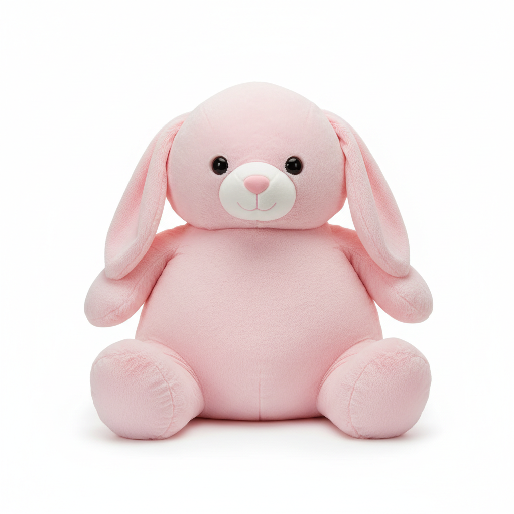 Giant oversized pastel pink bunny stuffed animal with floppy ears